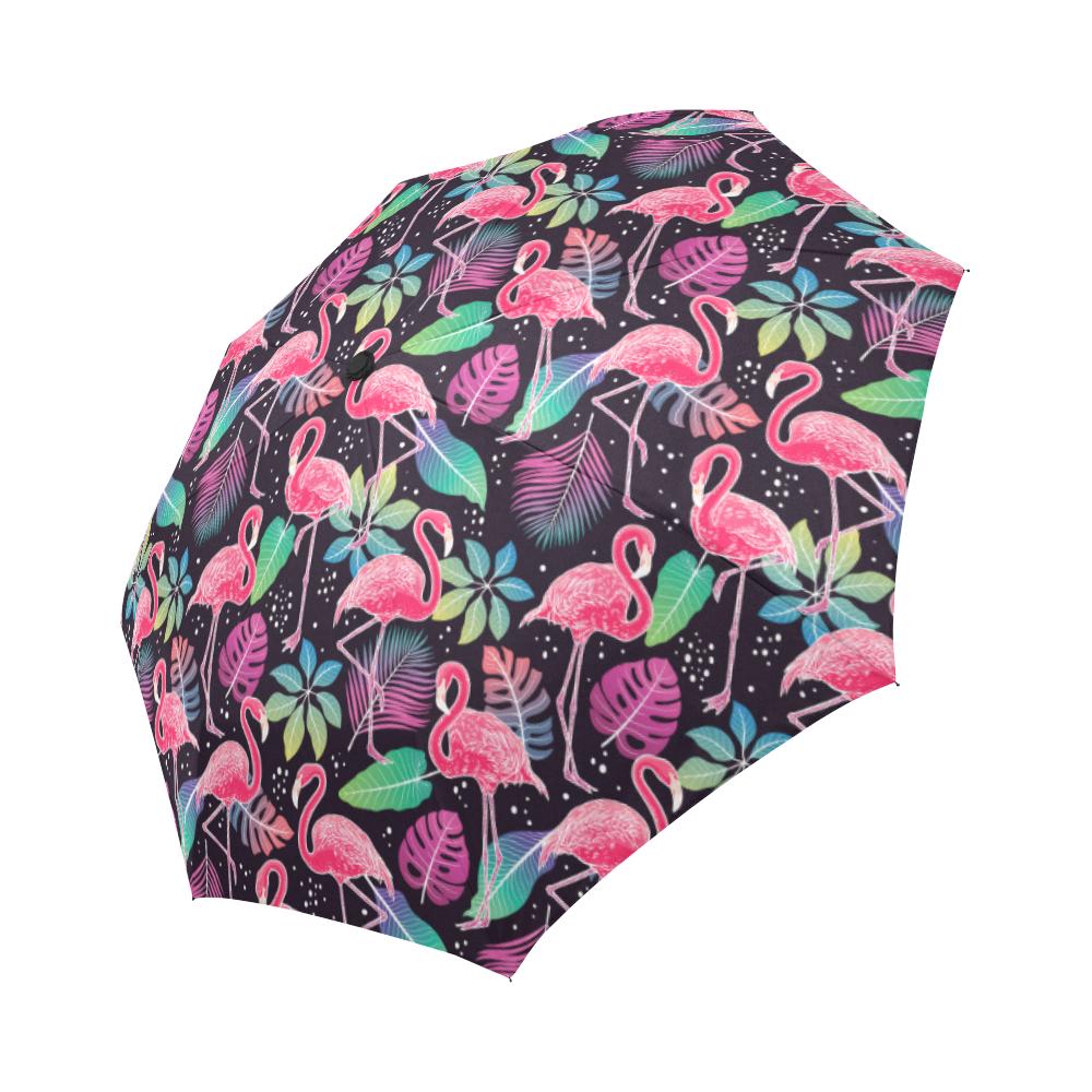 Flamingo Tropical leaves Neon Print Automatic Foldable Umbrella