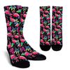 Flamingo Tropical leaves Neon Print Crew Socks