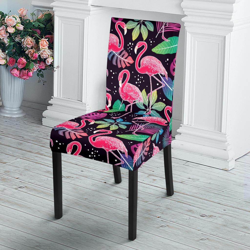 Flamingo Tropical leaves Neon Print Dinning Chair Slipper-JTAMIGO.COM