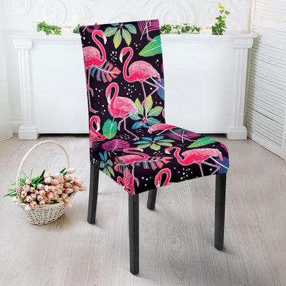 Flamingo Tropical leaves Neon Print Dinning Chair Slipper-JTAMIGO.COM
