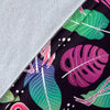 Flamingo Tropical leaves Neon Print Fleece Blanket