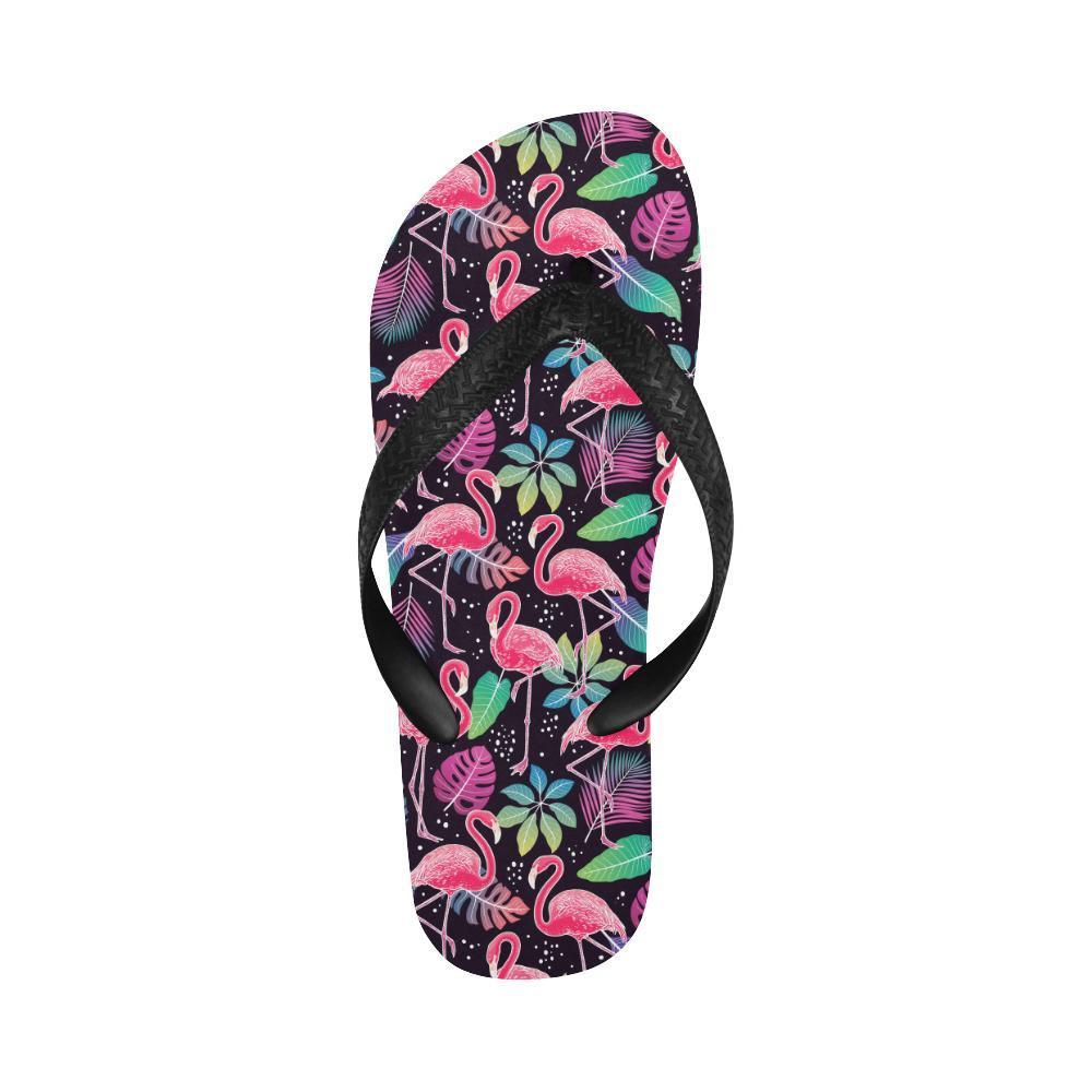 Flamingo Tropical leaves Neon Print Flip Flops-JTAMIGO.COM