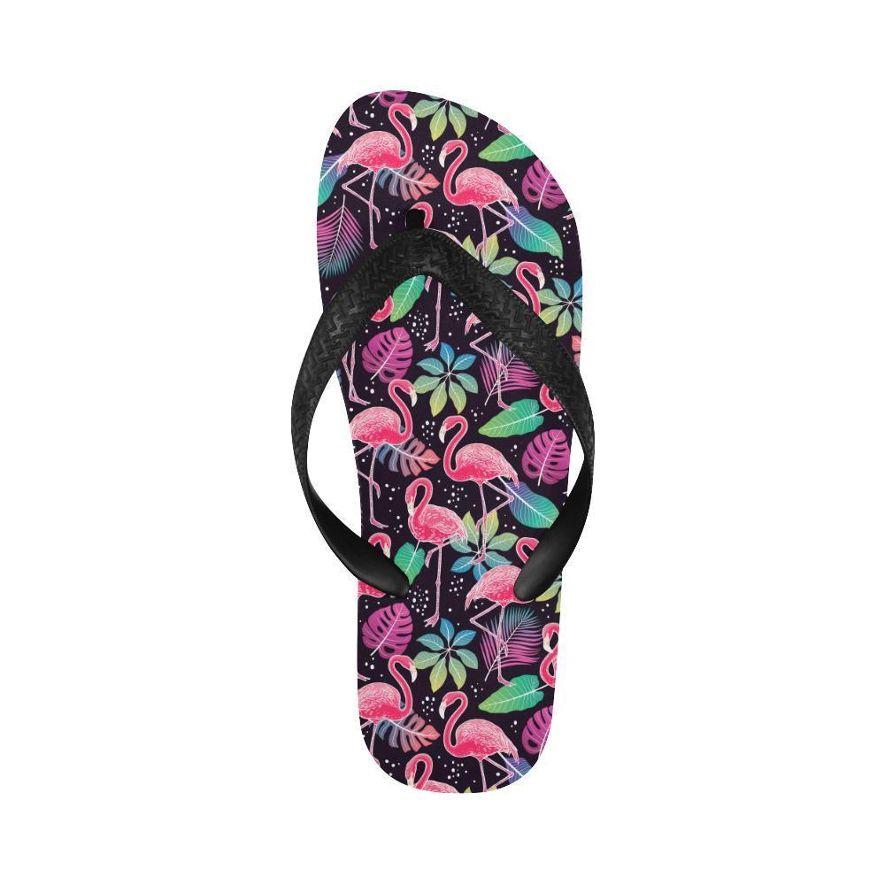 Flamingo Tropical leaves Neon Print Flip Flops-JTAMIGO.COM