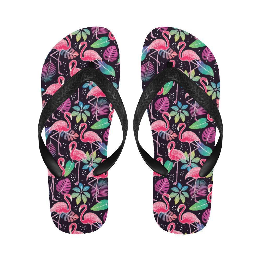 Flamingo Tropical leaves Neon Print Flip Flops-JTAMIGO.COM
