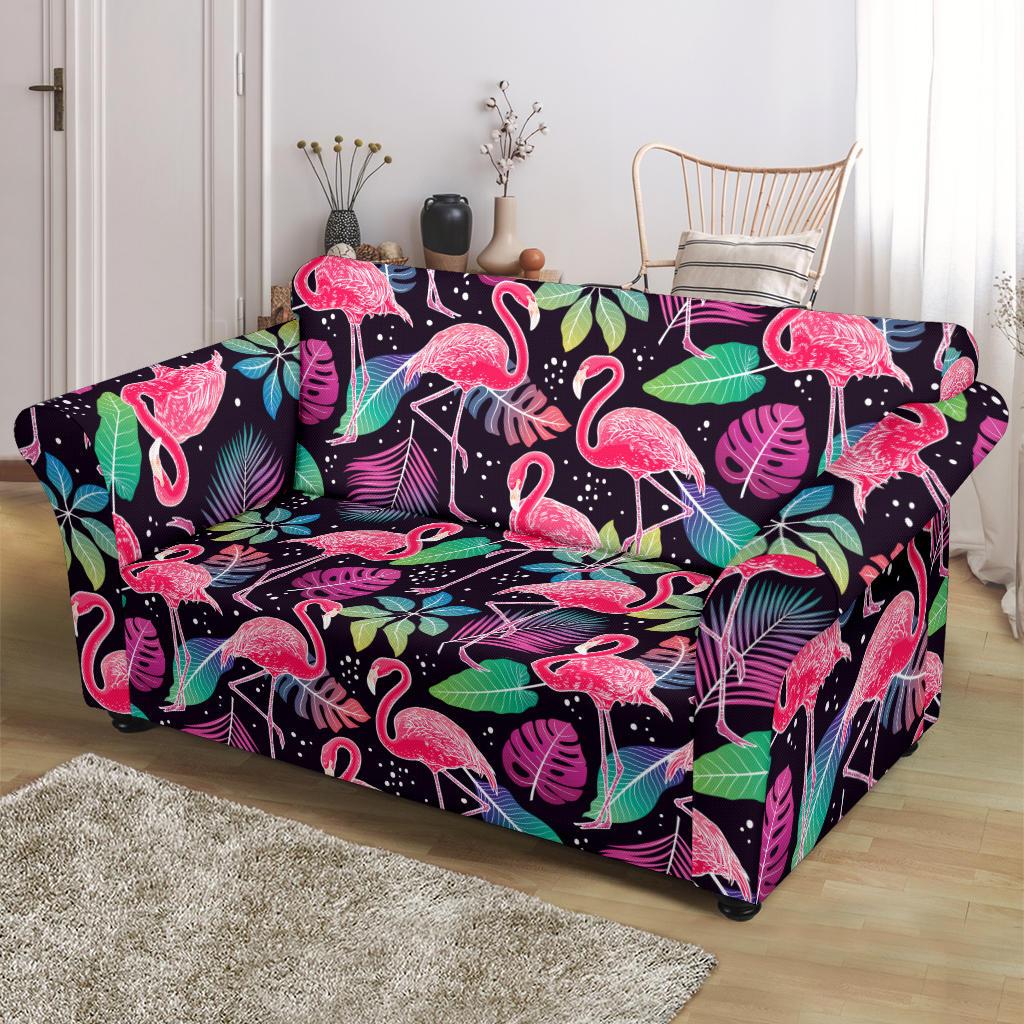 Flamingo Tropical leaves Neon Print Loveseat Slipcover-JTAMIGO.COM