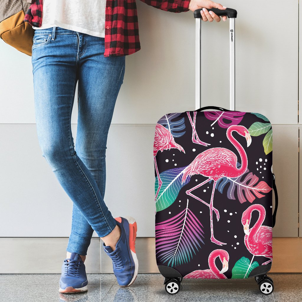 Flamingo Tropical Leaves Neon Print Luggage Cover Protector