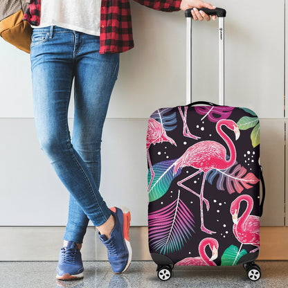 Flamingo Tropical Leaves Neon Print Luggage Cover Protector