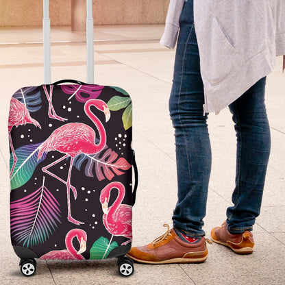 Flamingo Tropical Leaves Neon Print Luggage Cover Protector