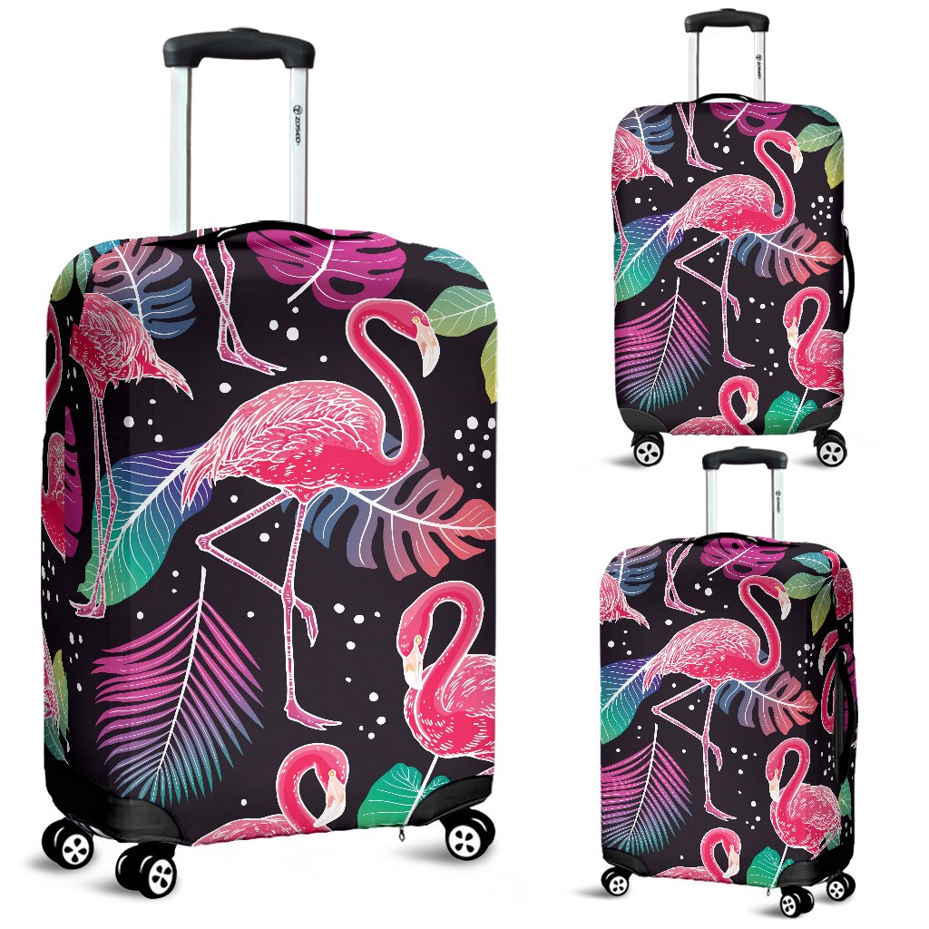 Flamingo Tropical Leaves Neon Print Luggage Cover Protector