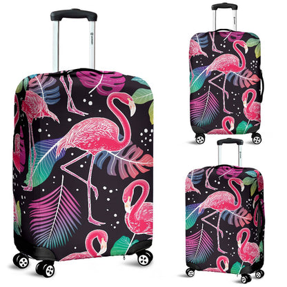 Flamingo Tropical Leaves Neon Print Luggage Cover Protector