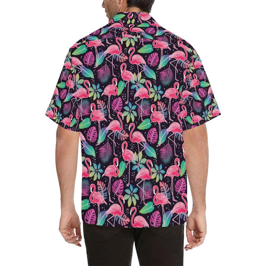 Flamingo Tropical leaves Neon Print Men Aloha Hawaiian Shirt