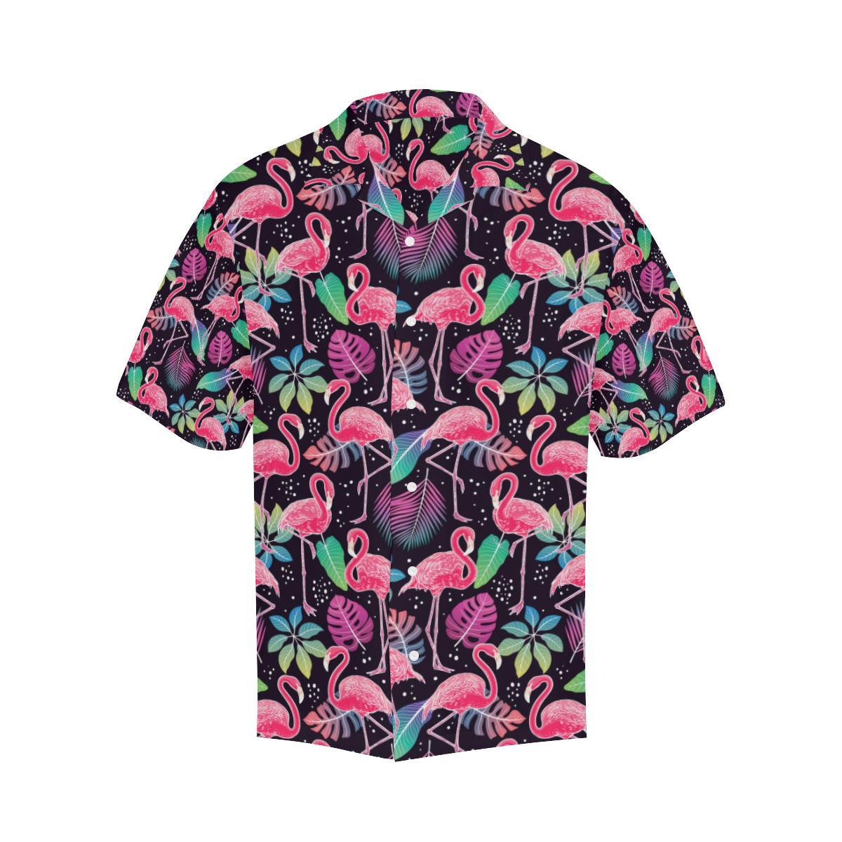 Flamingo Tropical leaves Neon Print Men Aloha Hawaiian Shirt
