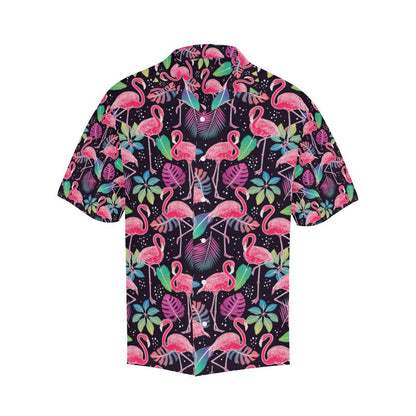 Flamingo Tropical leaves Neon Print Men Aloha Hawaiian Shirt