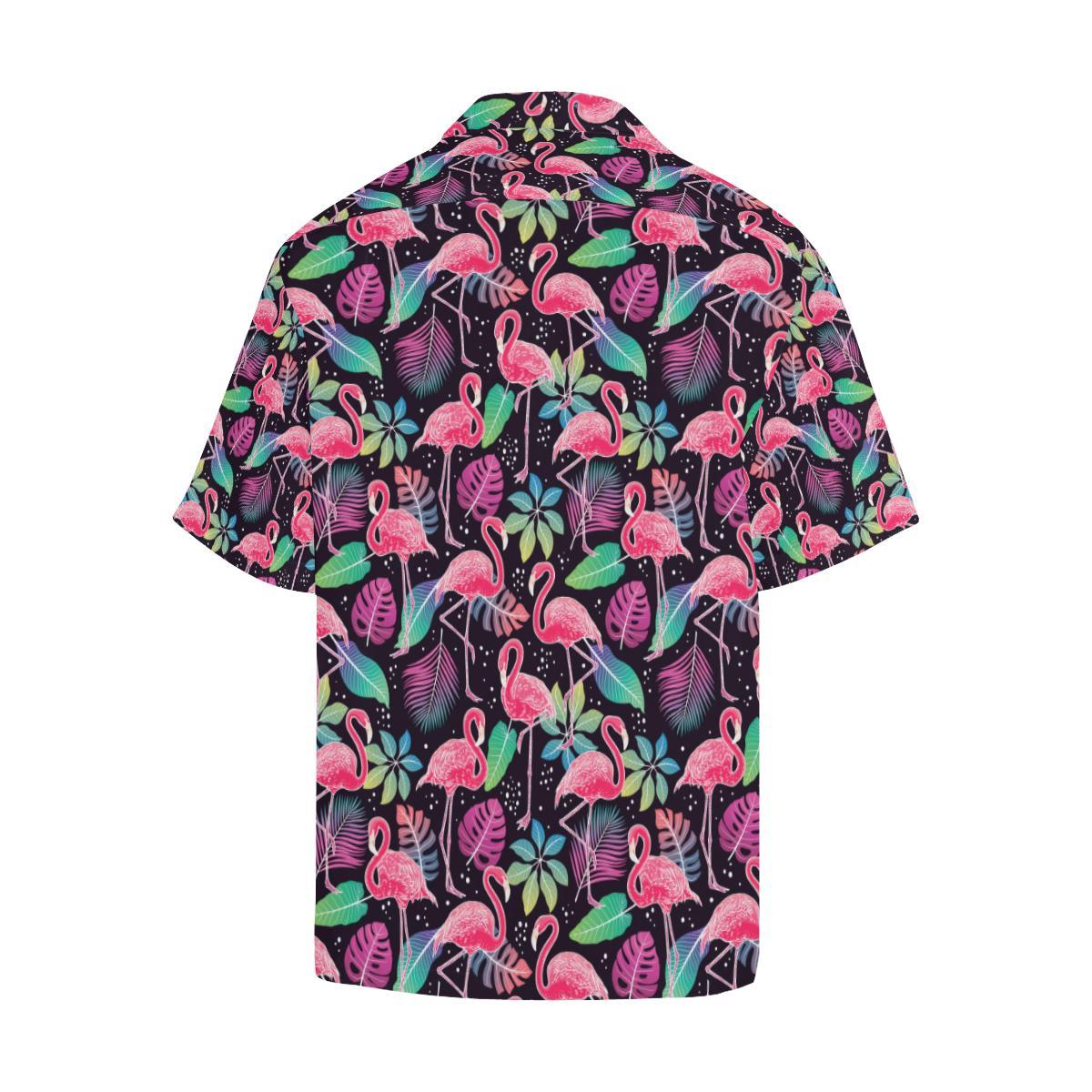 Flamingo Tropical leaves Neon Print Men Aloha Hawaiian Shirt