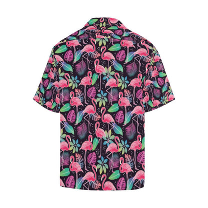 Flamingo Tropical leaves Neon Print Men Aloha Hawaiian Shirt