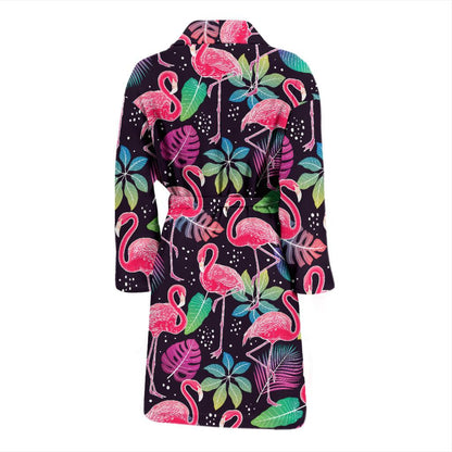 Flamingo Tropical leaves Neon Print Men Bath Robe-JTAMIGO.COM
