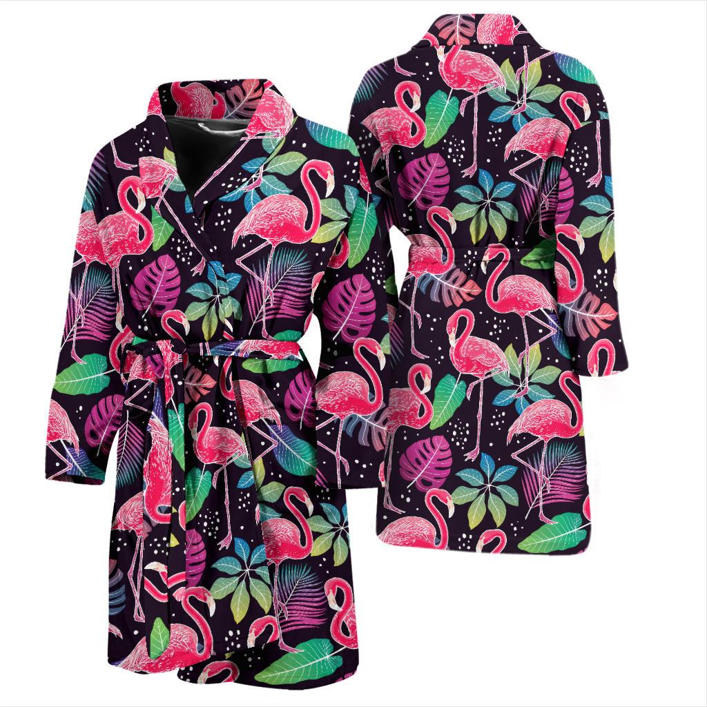 Flamingo Tropical leaves Neon Print Men Bath Robe-JTAMIGO.COM