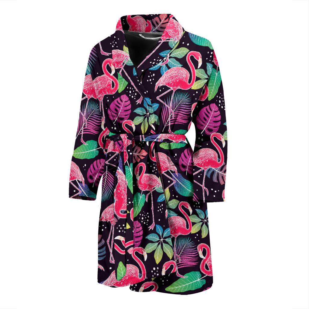 Flamingo Tropical leaves Neon Print Men Bath Robe-JTAMIGO.COM