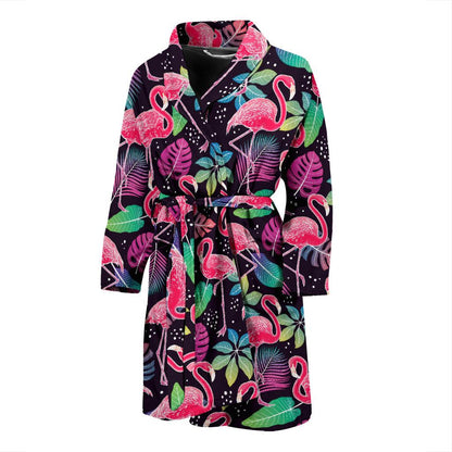 Flamingo Tropical leaves Neon Print Men Bath Robe-JTAMIGO.COM
