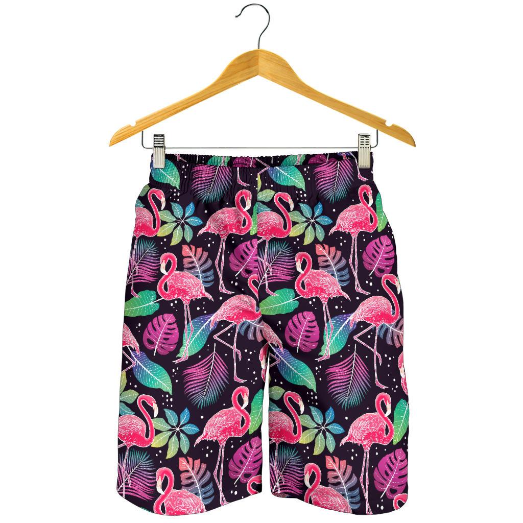 Flamingo Tropical leaves Neon Print Mens Shorts-JTAMIGO.COM