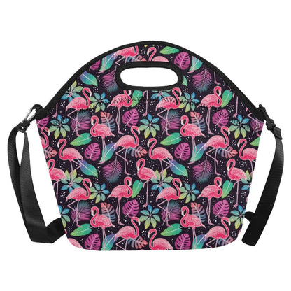 Flamingo Tropical leaves Neon Print Neoprene Lunch Bag (Model 1669)(Large)-JTAMIGO.COM