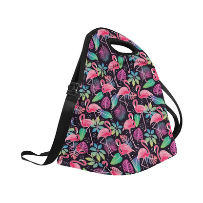Flamingo Tropical leaves Neon Print Neoprene Lunch Bag (Model 1669)(Large)-JTAMIGO.COM
