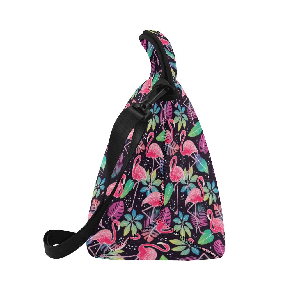 Flamingo Tropical leaves Neon Print Neoprene Lunch Bag (Model 1669)(Large)-JTAMIGO.COM