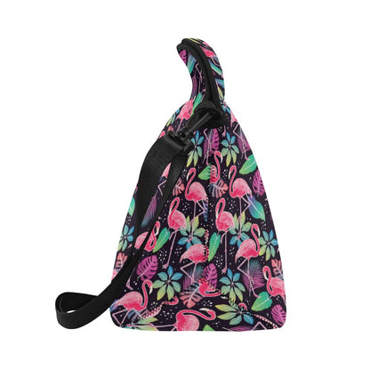 Flamingo Tropical leaves Neon Print Neoprene Lunch Bag (Model 1669)(Large)-JTAMIGO.COM