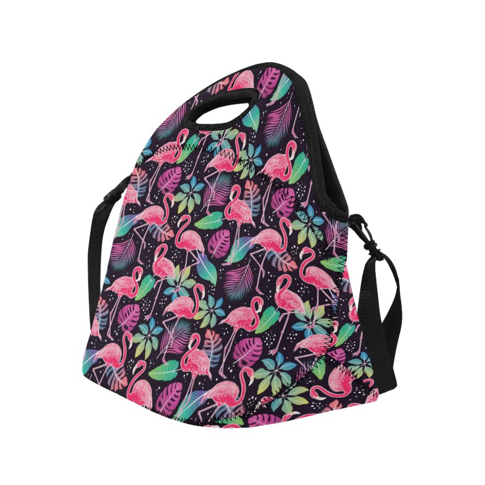 Flamingo Tropical leaves Neon Print Neoprene Lunch Bag (Model 1669)(Large)-JTAMIGO.COM