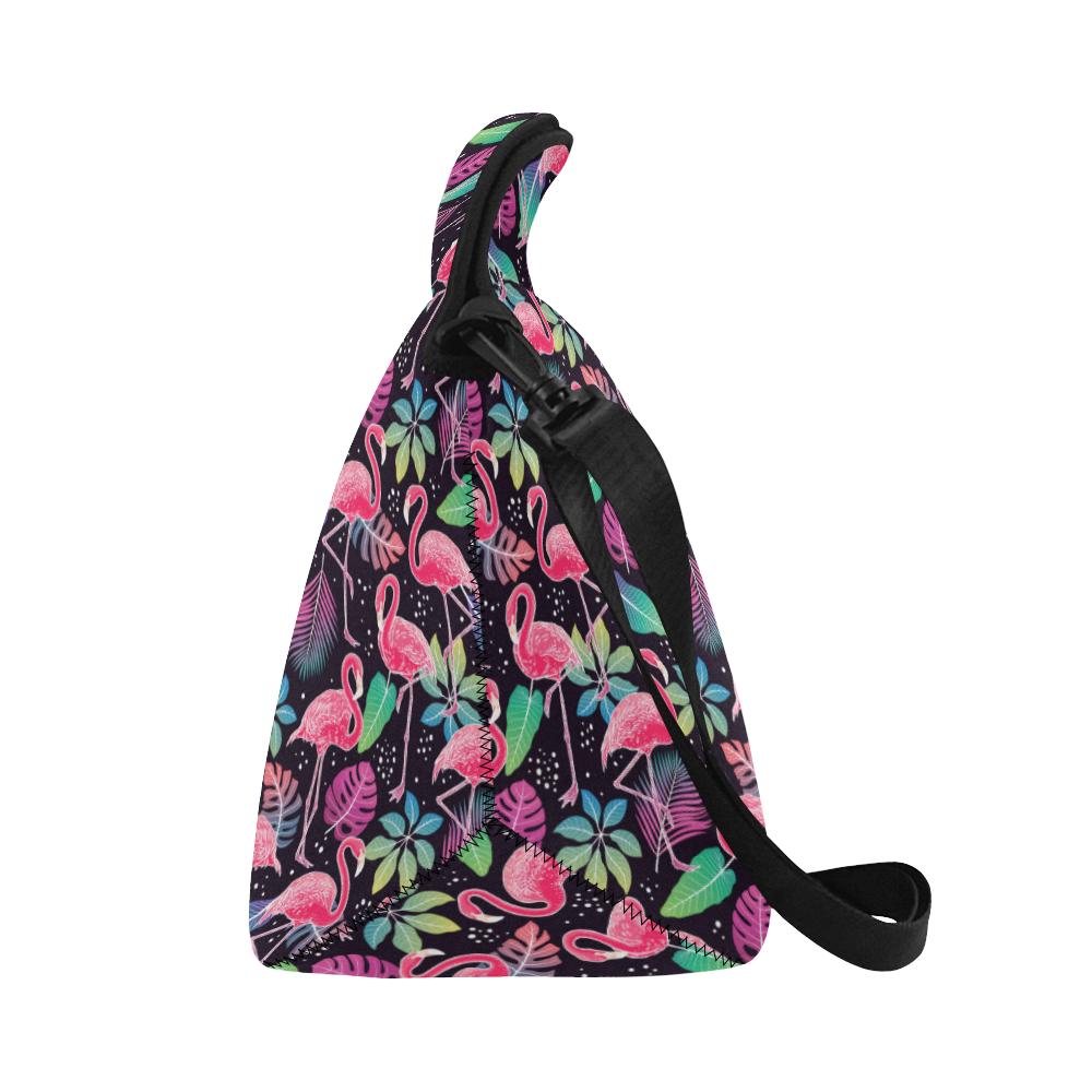 Flamingo Tropical leaves Neon Print Neoprene Lunch Bag (Model 1669)(Large)-JTAMIGO.COM