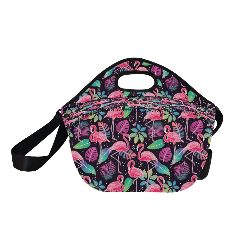 Flamingo Tropical leaves Neon Print Neoprene Lunch Bag (Model 1669)(Large)-JTAMIGO.COM
