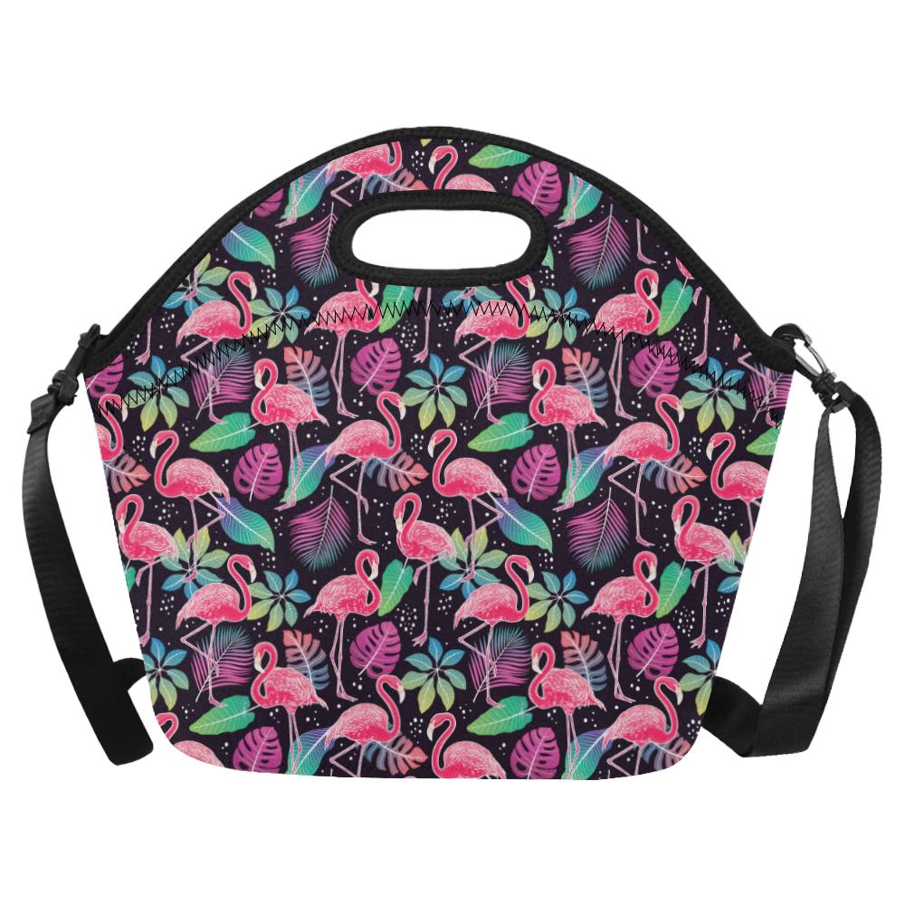 Flamingo Tropical leaves Neon Print Neoprene Lunch Bag (Model 1669)(Large)-JTAMIGO.COM