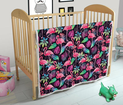 Flamingo Tropical leaves Neon Print Premium Quilt-JTAMIGO.COM