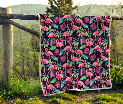 Flamingo Tropical leaves Neon Print Premium Quilt-JTAMIGO.COM
