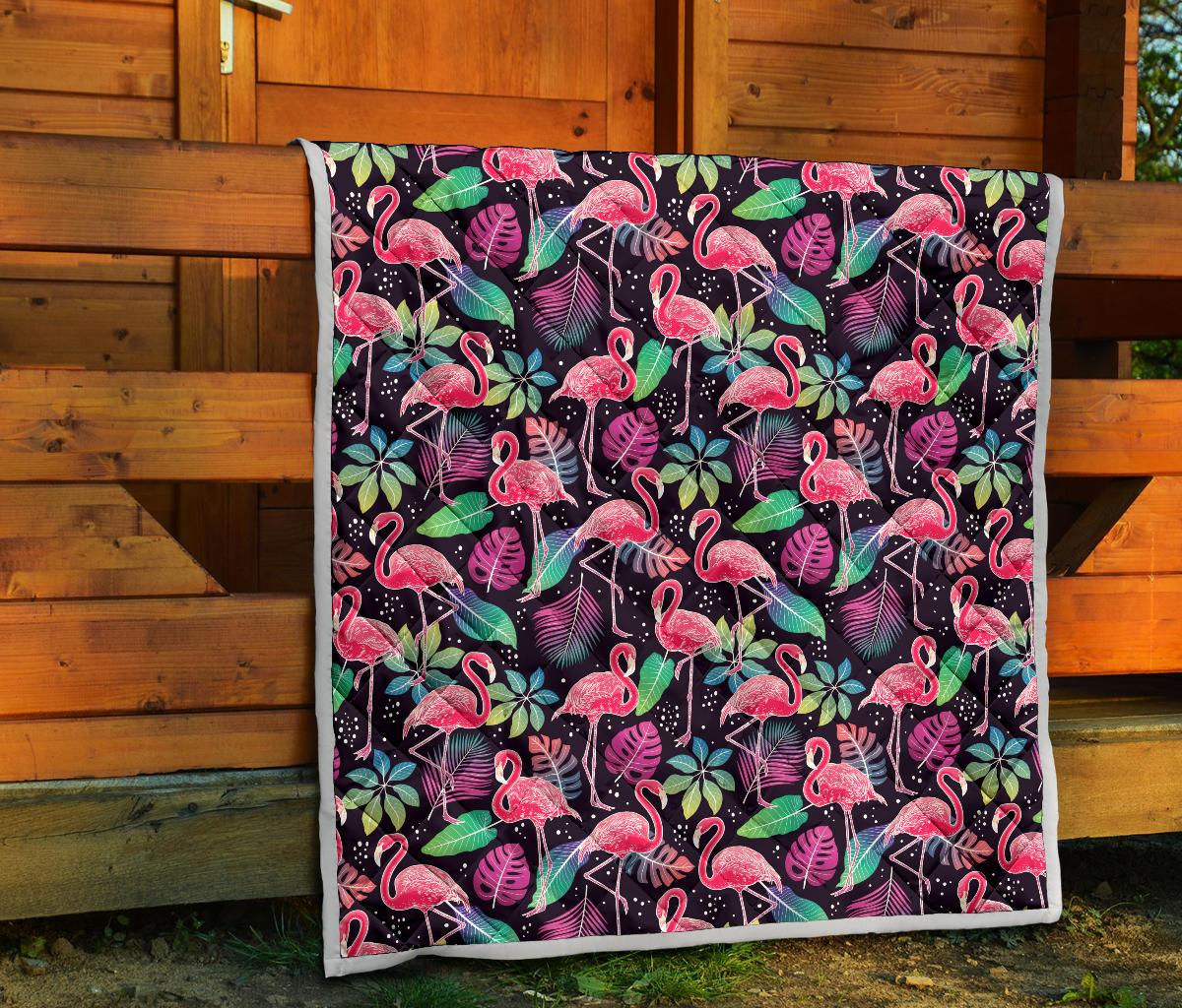 Flamingo Tropical leaves Neon Print Premium Quilt-JTAMIGO.COM