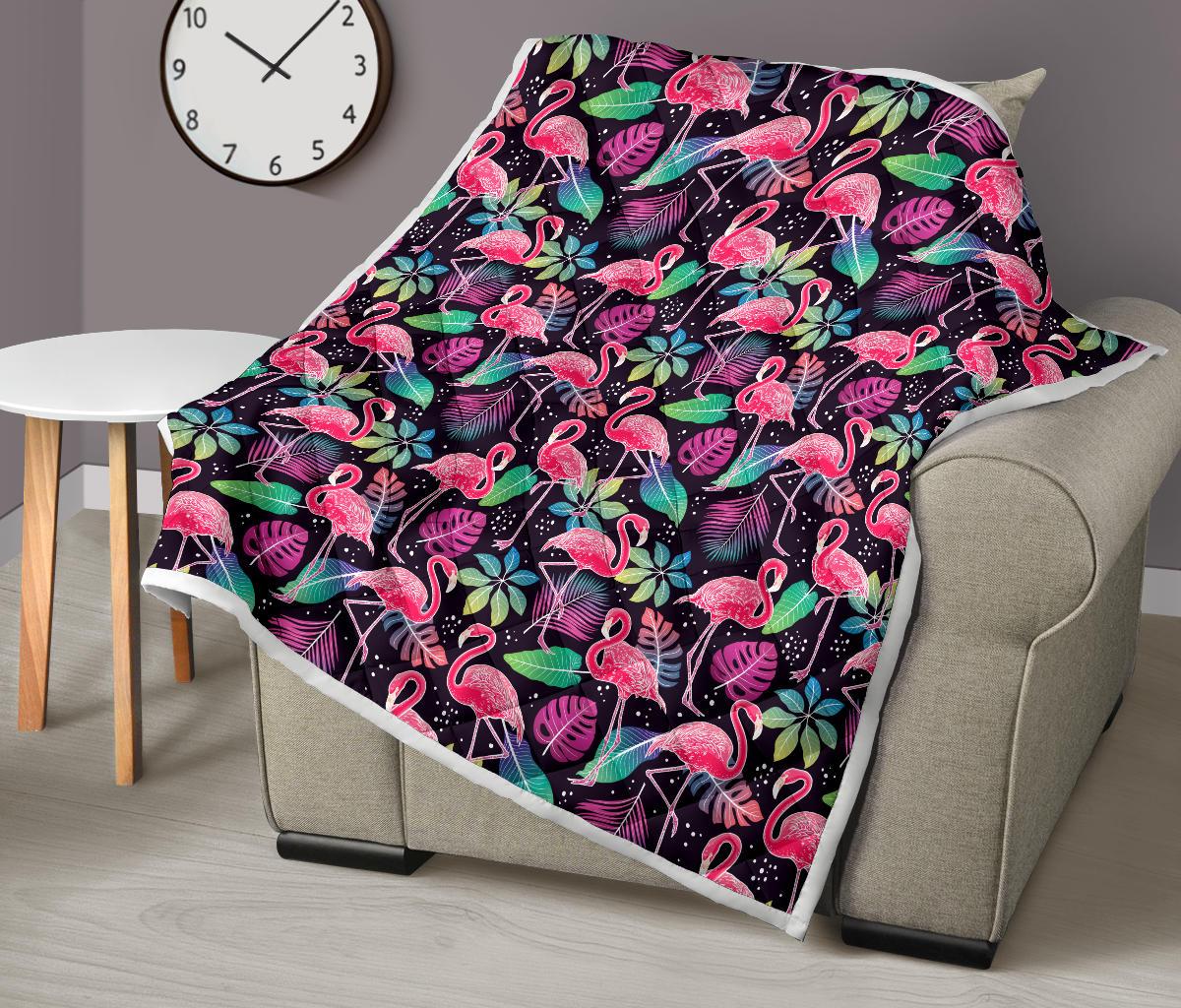 Flamingo Tropical leaves Neon Print Premium Quilt-JTAMIGO.COM