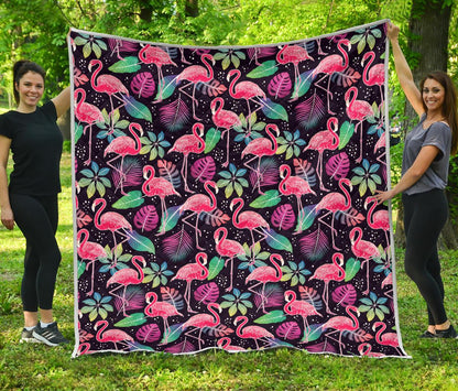 Flamingo Tropical leaves Neon Print Premium Quilt-JTAMIGO.COM
