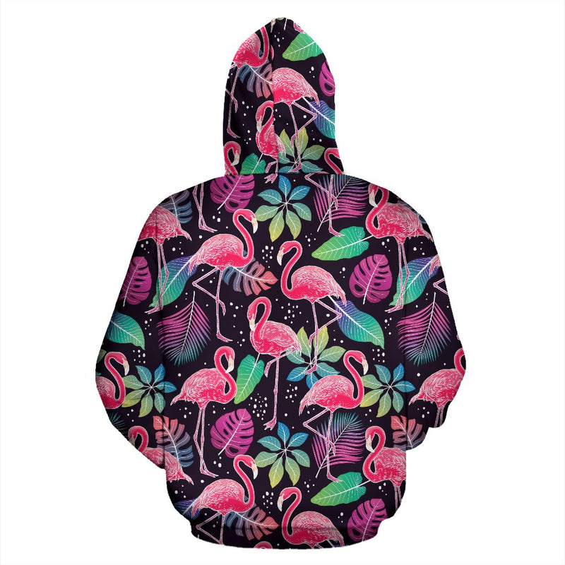 Flamingo Tropical leaves Neon Print Pullover Hoodie