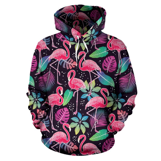 Flamingo Tropical leaves Neon Print Pullover Hoodie