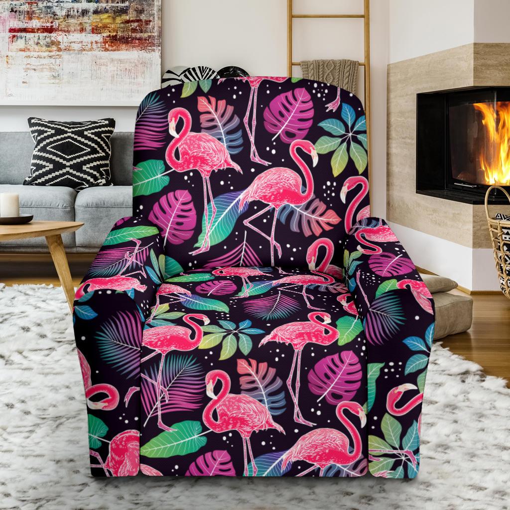 Flamingo Tropical leaves Neon Print Single Sofa Slipcover -JTAMIGO.COM