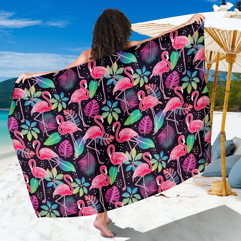 Flamingo Tropical leaves Neon Print Sarong Pareo Wrap