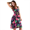 Flamingo Tropical leaves Neon Print Sleeveless Dress