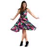 Flamingo Tropical leaves Neon Print Sleeveless Dress