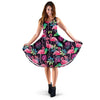 Flamingo Tropical leaves Neon Print Sleeveless Dress