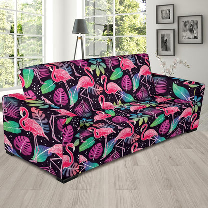 Flamingo Tropical leaves Neon Print Sofa Slipcover-JTAMIGO.COM