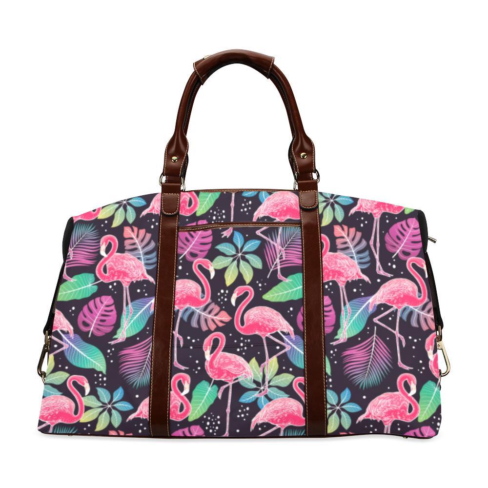 Flamingo Tropical leaves Neon Print Travel Bag