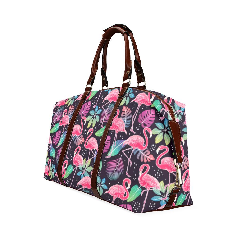 Flamingo Tropical leaves Neon Print Travel Bag