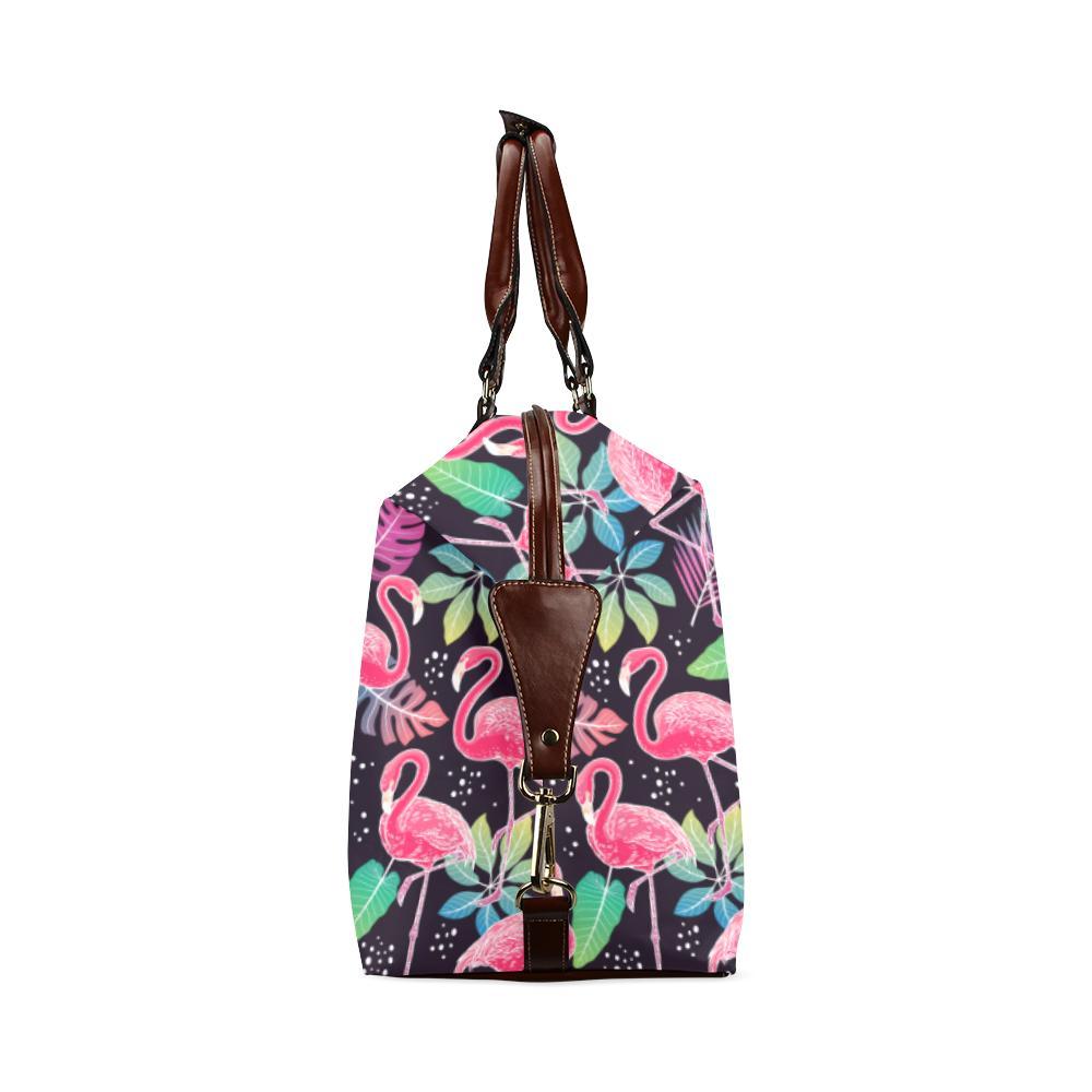 Flamingo Tropical leaves Neon Print Travel Bag