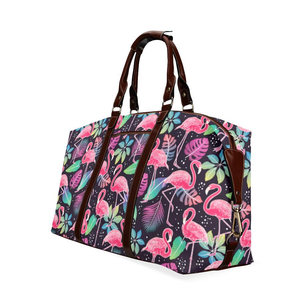 Flamingo Tropical leaves Neon Print Travel Bag