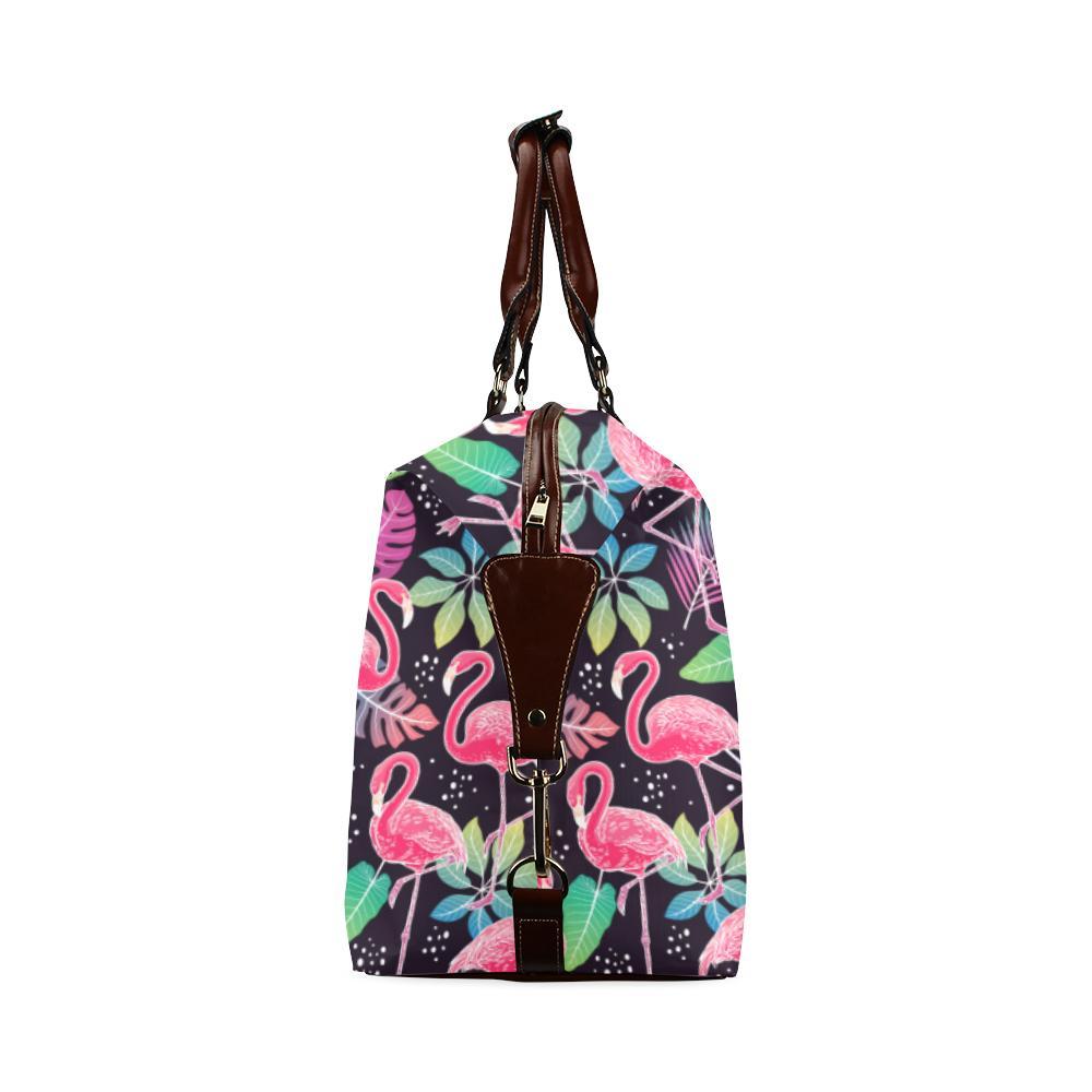 Flamingo Tropical leaves Neon Print Travel Bag